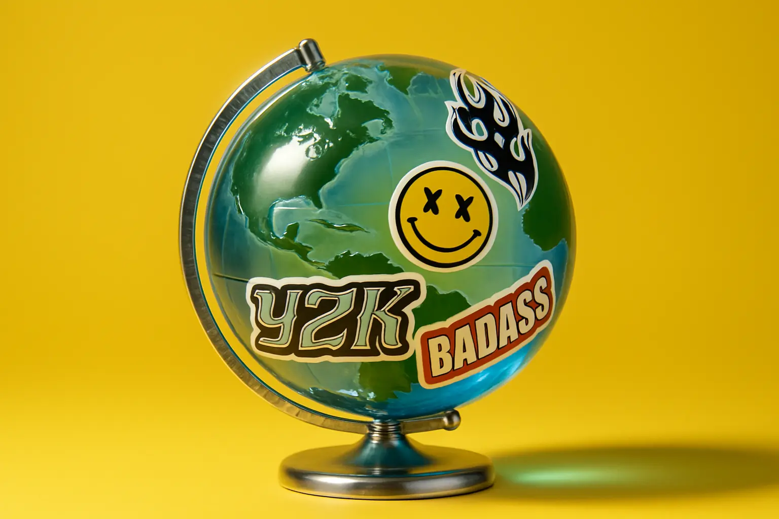 3d Clay Icon template of a globe with stickers.