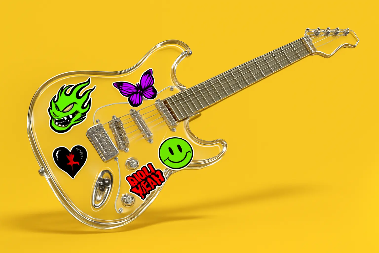 3d Clay Icon template of a guitar adorned.